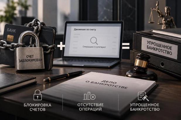 Блокировка счетов + отсутствие операций = упрощённое банкротство?